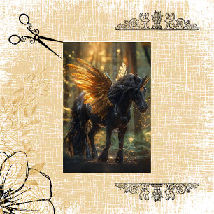 Papier Mousseline Découpage Forêt d'ailes d'or de la licorne noire