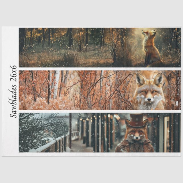 Papier Mousseline Decoupage Fox Forest Scenes Handsaw Panels  (Recto)