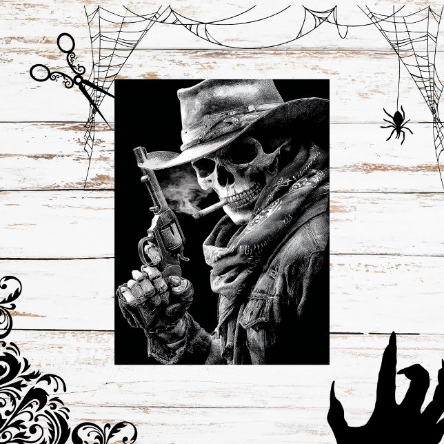 Papier Mousseline Découpage Fumer Squelette gothique Cowboy Gunsling (Créateur téléchargé)