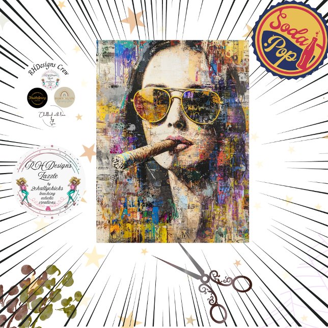 Papier Mousseline Découpage Fumer une femme Abstraite 60's (Créateur téléchargé)