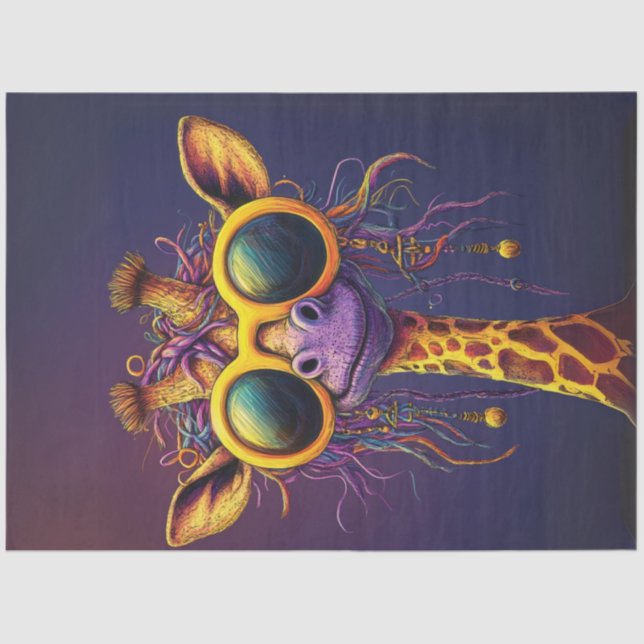 Papier Mousseline Découpage Funky Giraffe Lunettes de soleil Jaune A (Recto)