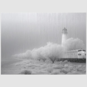 Papier Mousseline Découpage Ghost White Winter Train Voyage