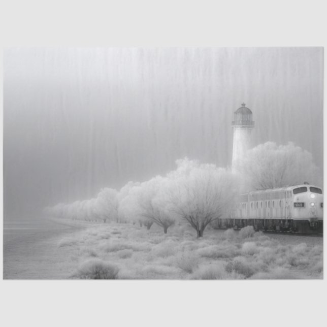 Papier Mousseline Découpage Ghost White Winter Train Voyage (Recto)