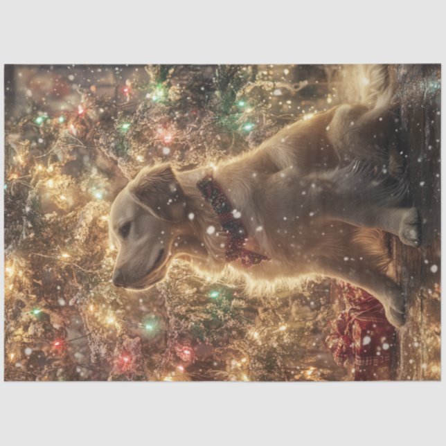 Papier Mousseline Découpage Gold Retrieur feux d'arbre de Noël (Recto)