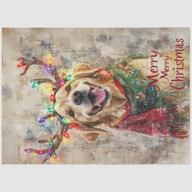Papier Mousseline Découpage Golden Retriever Vacances Antlers Attira (Recto)