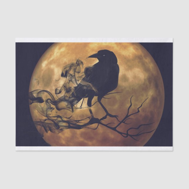 Papier Mousseline Découpage Goth Crow Orange Moon (Recto)