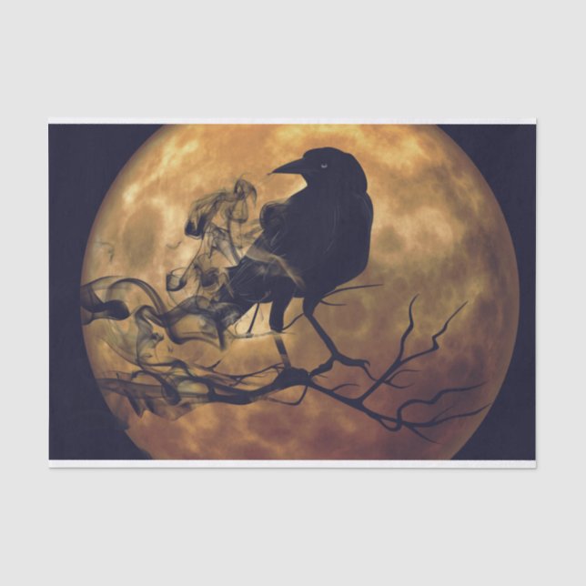 Papier Mousseline Découpage Goth Crow Orange Moon (Recto)