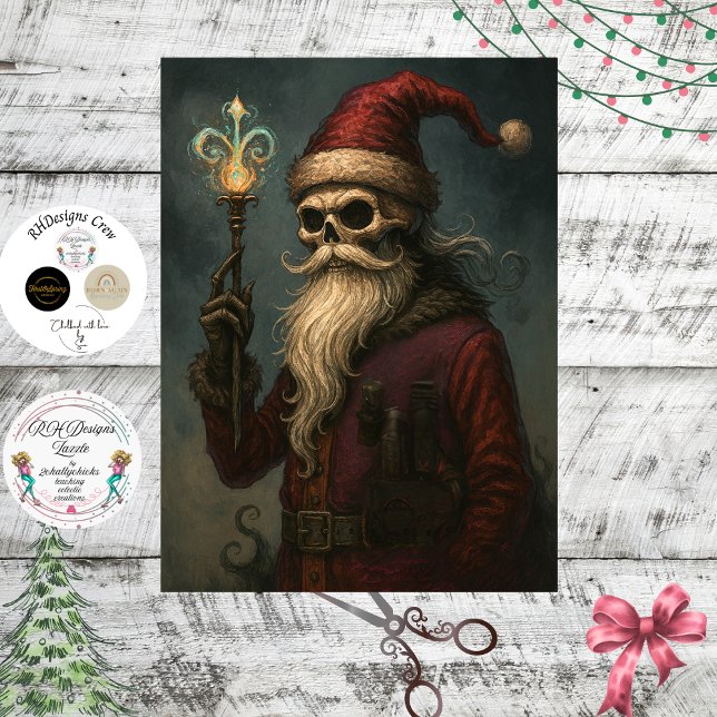 Papier Mousseline Decoupage Gothic Skeletal Santa  (Créateur téléchargé)
