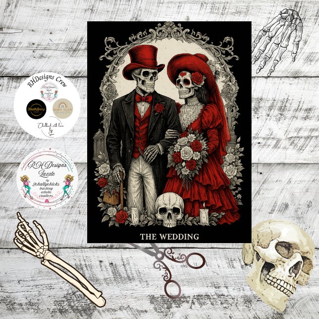 Papier Mousseline Decoupage Gothic Skeleton Wedding In Red Black  (Créateur téléchargé)