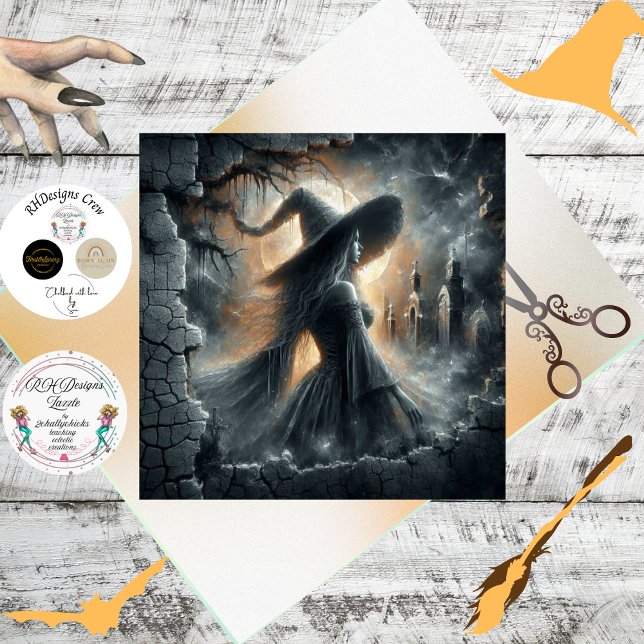 Papier Mousseline Decoupage Gothic Witch Moonlight Forest Scene (Créateur téléchargé)