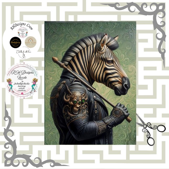Papier Mousseline Decoupage Gothic Zebra Warrior  (Créateur téléchargé)