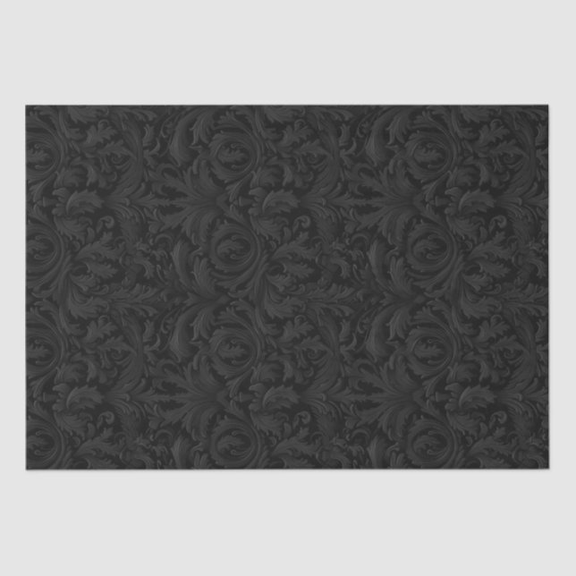 Papier Mousseline Découpage gothique Jacquard Swirls - noir et gris (Recto)