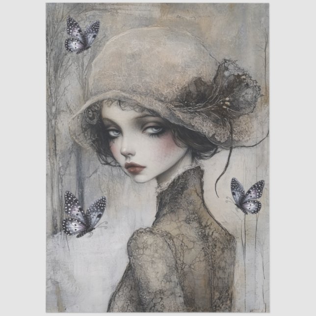 Papier Mousseline Découpage Gothique Noir Grunge Girl (Recto)