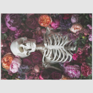 Papier Mousseline Découpage Gothique Skeleton Couple Peach Fleurs