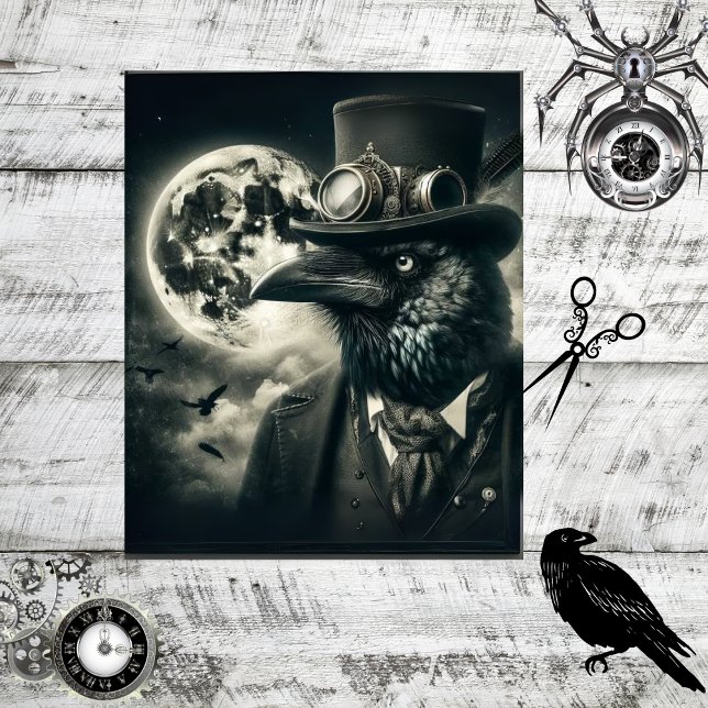 Papier Mousseline Découpage Gothique Steampunk Corbeau Mystical Moon (Créateur téléchargé)