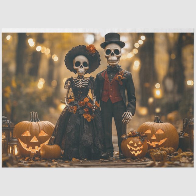 Papier Mousseline Découpage Halloween Skeleton Couple (Recto)