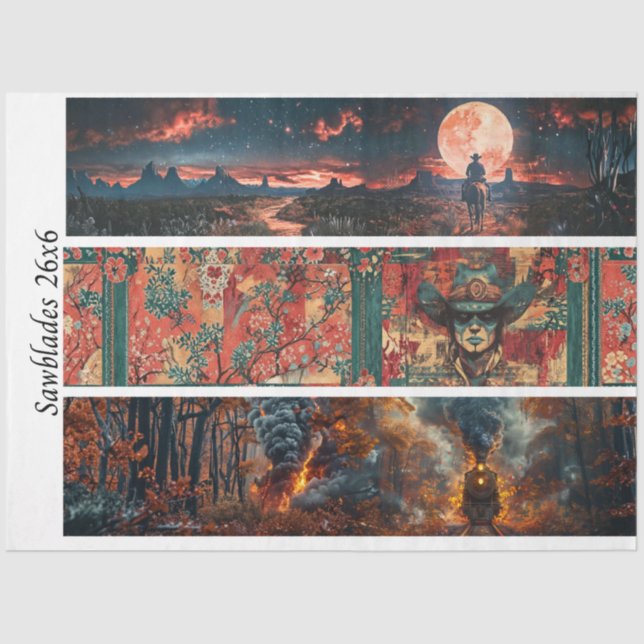 Papier Mousseline Decoupage Handsaw 26x6" Western Designs  (Recto)