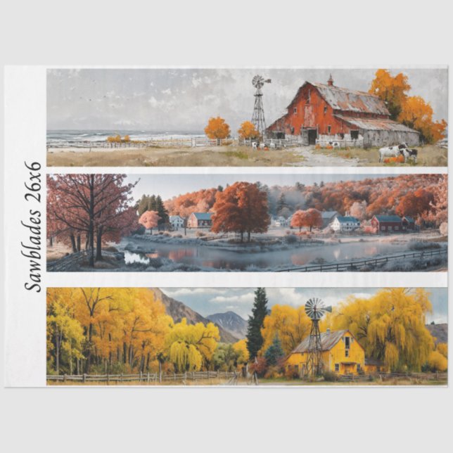 Papier Mousseline Decoupage Handsaw Designs Red Barn, Yellow Barn,  (Recto)