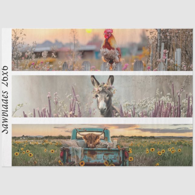 Papier Mousseline Decoupage Handsaw Designs Rooster Donkey Truck  (Recto)