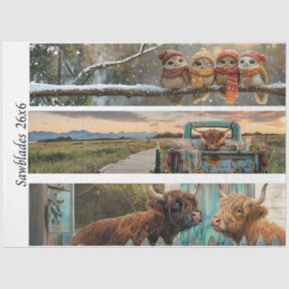 Papier Mousseline Decoupage Handsaw Papers Owl, Highland Cow, Farm 