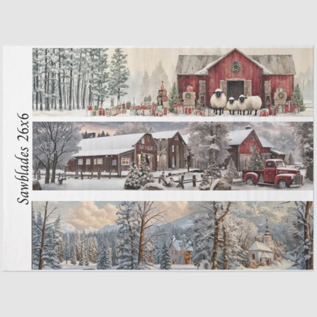 Papier Mousseline Decoupage Handsaw Papers Red Barn, Church, Truck  (Recto)