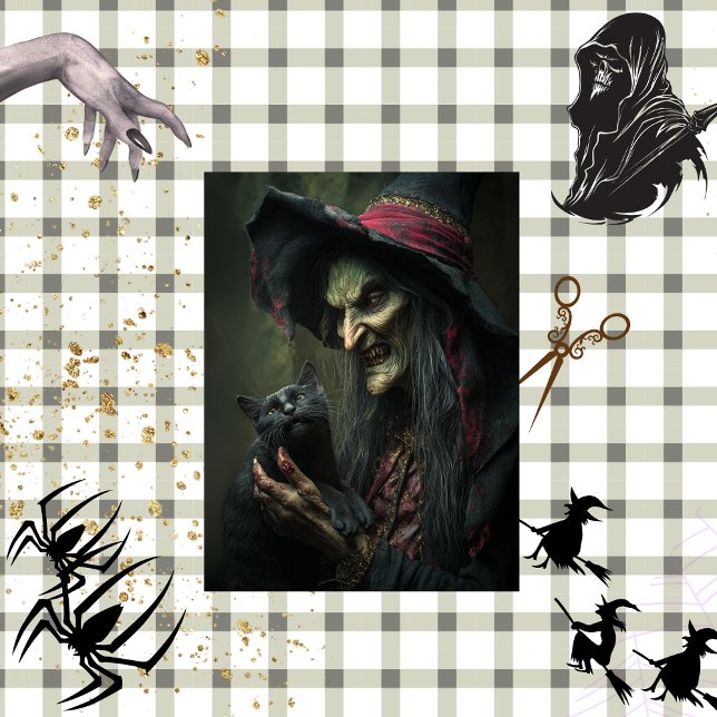 Papier Mousseline Découpage Haunch sorcière et son chat brassage (Créateur téléchargé)
