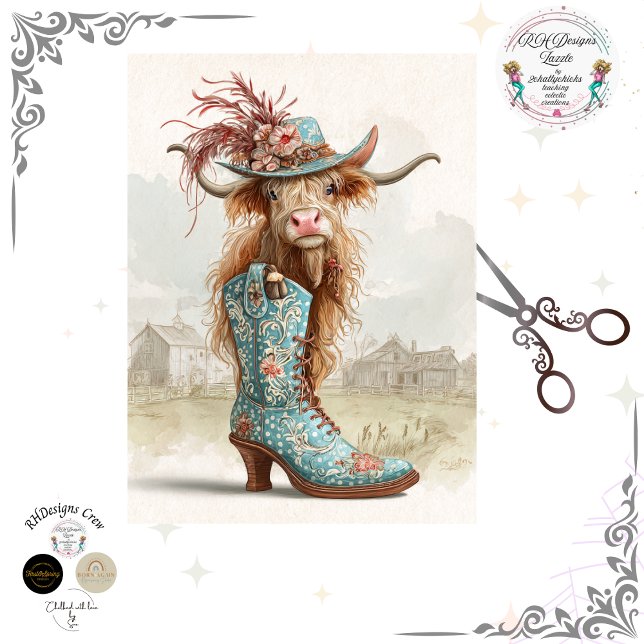 Papier Mousseline Decoupage Highland Calf Cowboy Dressed For Catwalk (Créateur téléchargé)