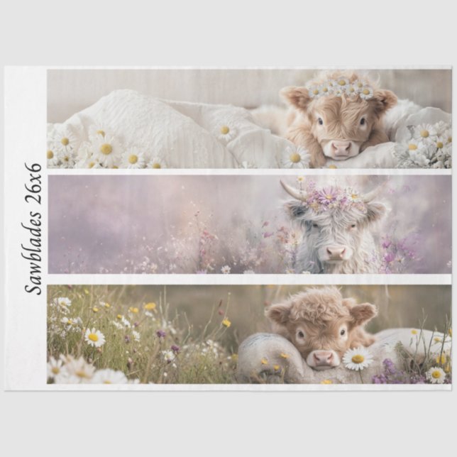 Papier Mousseline Decoupage Highland Calf Florals Handsaw Designs  (Recto)