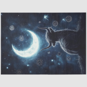 Papier Mousseline Découpage Highland Calf Sitting Hill Starring Moon