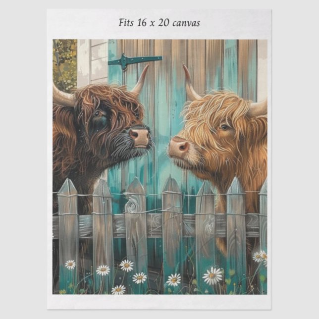 Papier Mousseline Decoupage Highland Calves Rustic Barn 16x20 Canvas (Recto)