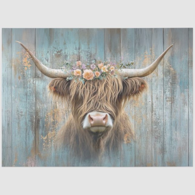 Papier Mousseline Découpage Highland Cow Blue Arrière - plan désorga (Recto)