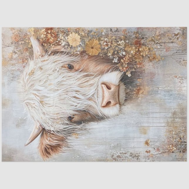 Papier Mousseline Découpage Highland Cow HazFleurs sauvages (Recto)