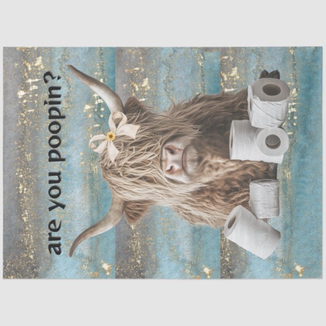 Papier Mousseline Découpage Highland Cow Humour Are You Poopin (Recto)