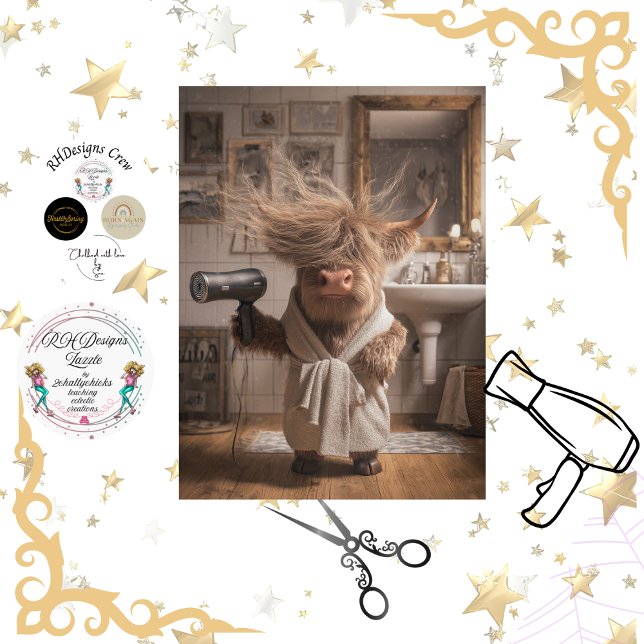 Papier Mousseline Decoupage Highland Cow Salon Art Bad Hair Day  (Créateur téléchargé)