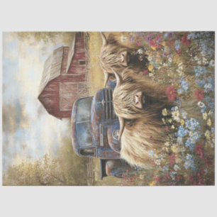 Papier Mousseline Découpage Highland Cows Blue Truck Red Grange
