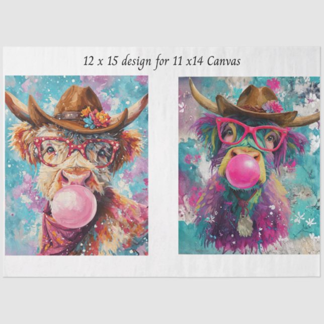 Papier Mousseline Decoupage Highland Western Bubble Gum 11x14 Canvas (Recto)