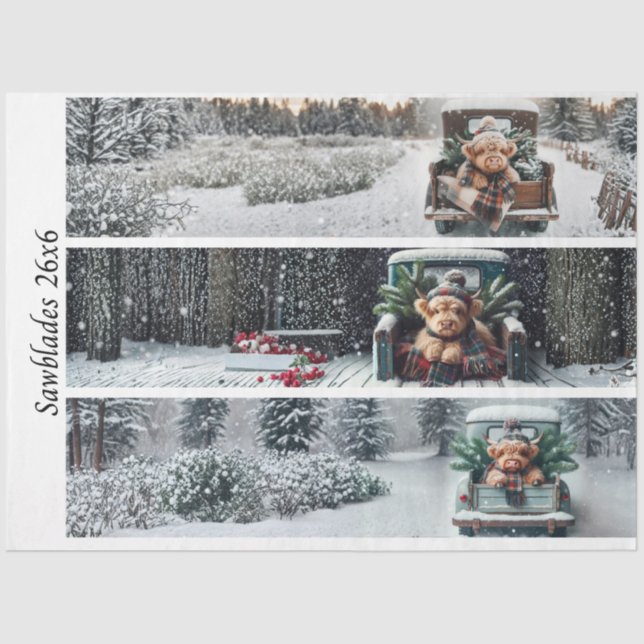 Papier Mousseline Decoupage Highland Winter Calves Truck Handsaws (Recto)