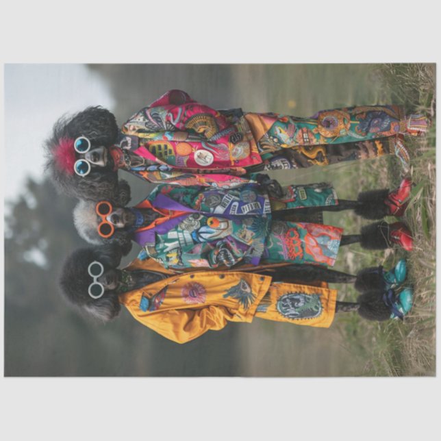 Papier Mousseline Découpage Hippie Hipsters Standard Poodles Vélo (Recto)