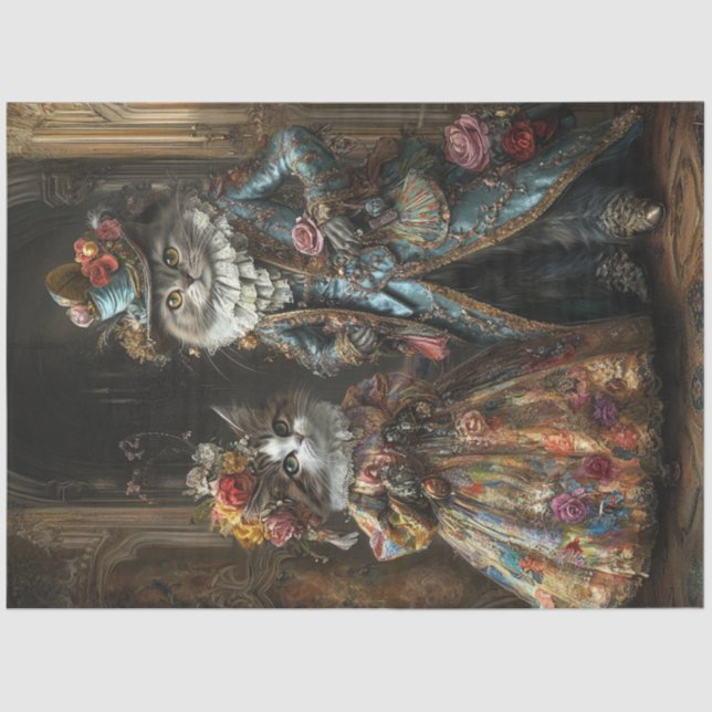 Papier Mousseline Découpage Historique Elaborer Chats Habillés (Recto)