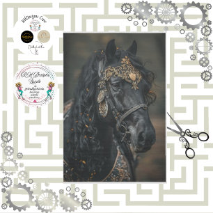 Papier Mousseline Decoupage Horse Black Nobility Golden Adornments