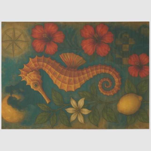 Papier Mousseline Découpage Imaginaire nautique hibiscus et hibiscus (Recto)