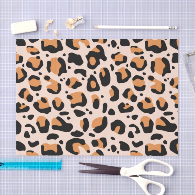 Papier Mousseline Découpage imprimé léopard funky noir orange (Artisanat)