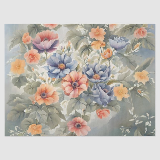 Papier Mousseline Decoupage Jardin de Fleurs Pastel (Recto)