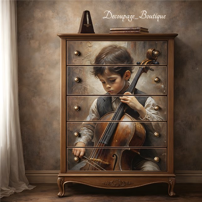 Papier Mousseline Découpage jeune Celliste (Young Cellist Decoupage Tissue Paper Mockup)