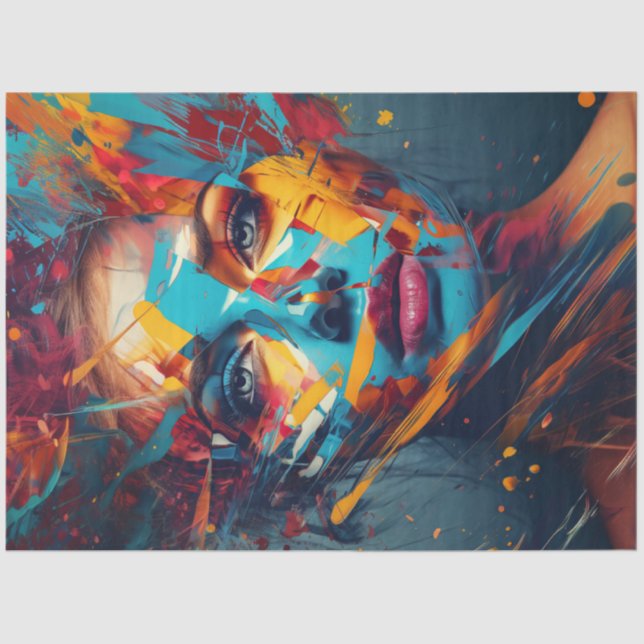 Papier Mousseline Découpage La peinture mixte Abstraite de la femme  (Recto)