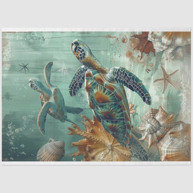 Papier Mousseline Découpage La Tortue de mer Vie sous-marine (Recto)