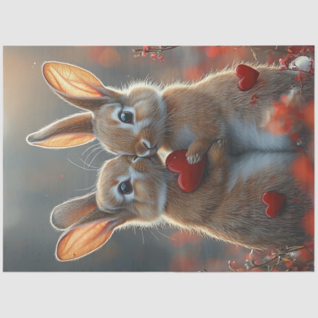 Papier Mousseline Découpage Lapin Saint Valentin Baiser (Recto)