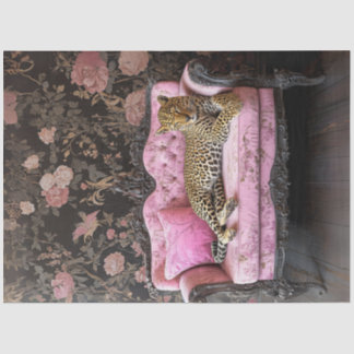 Papier Mousseline Decoupage Leopard On Pink Velvet French Couch