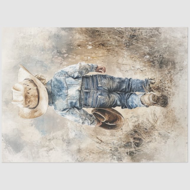 Papier Mousseline Découpage Lil Cowboy dans Field Walking Away (Recto)