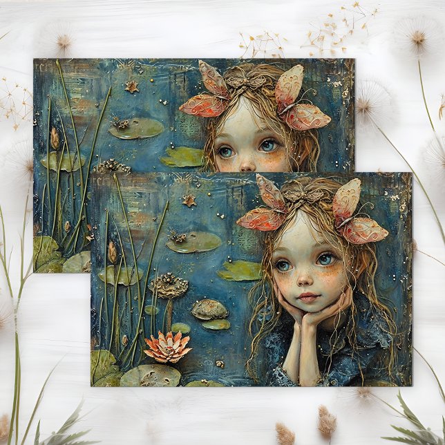 PAPIER MOUSSELINE DÉCOUPAGE LILY POND FAIRY (LILY POND FAIRY DECOUPAGE TISSUE PAPER)